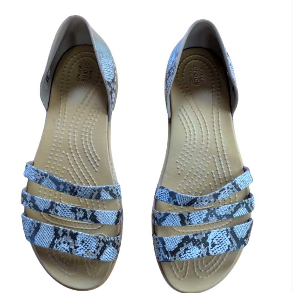 Crocs Tulum Open Flat Snake Print Sandal Size 5 - Picture 2 of 9